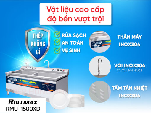 Máy rửa chén công nghiệp Rollmax RMU-1500XD