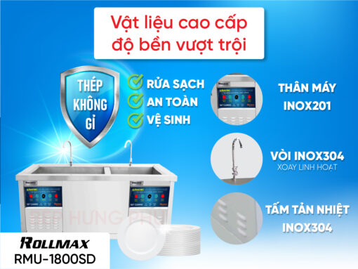 Máy rửa chén công nghiệp Rollmax RMU-1800SD