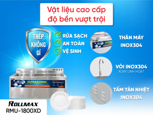 Máy rửa chén công nghiệp Rollmax RMU-1800XD