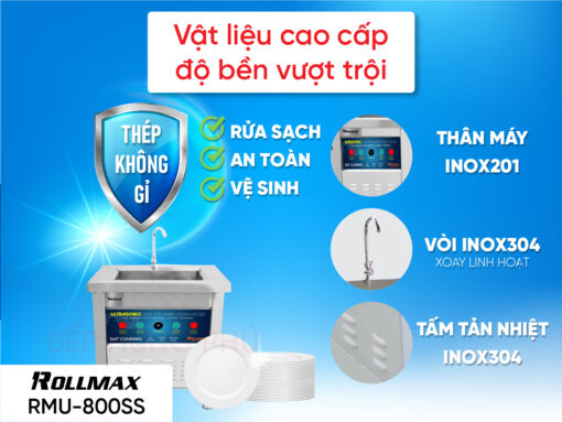 Máy rửa chén công nghiệp Rollmax RMU-800SS