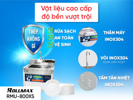 Máy rửa chén công nghiệp Rollmax RMU-800XS