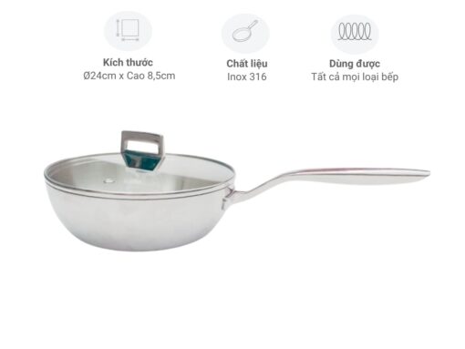 chảo inox 5 lớp liền thân kaiyo kiw-3819 24cm