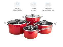 Bộ nồi inox So Home Sydney Australia 4 món (Đỏ)