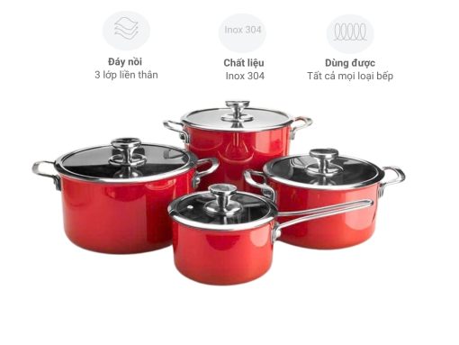 bộ nồi inox so home sydney australia 4 món (đỏ)