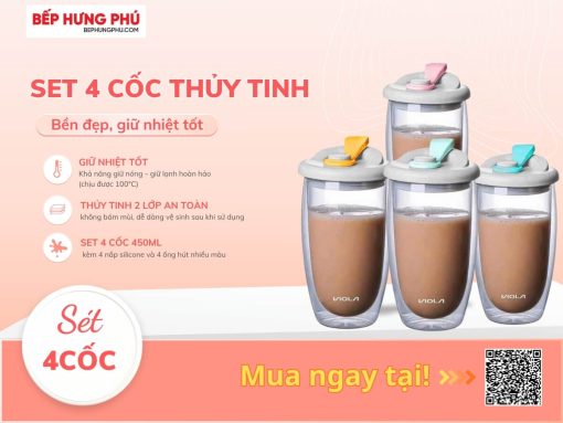 set cốc thủy tinh 2 lớp cách nhiệt violai bodium