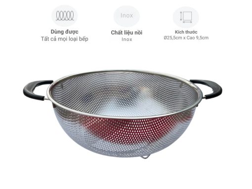 rổ inox 2 tay cầm có chân kaiyo 25,5cm khs-6056