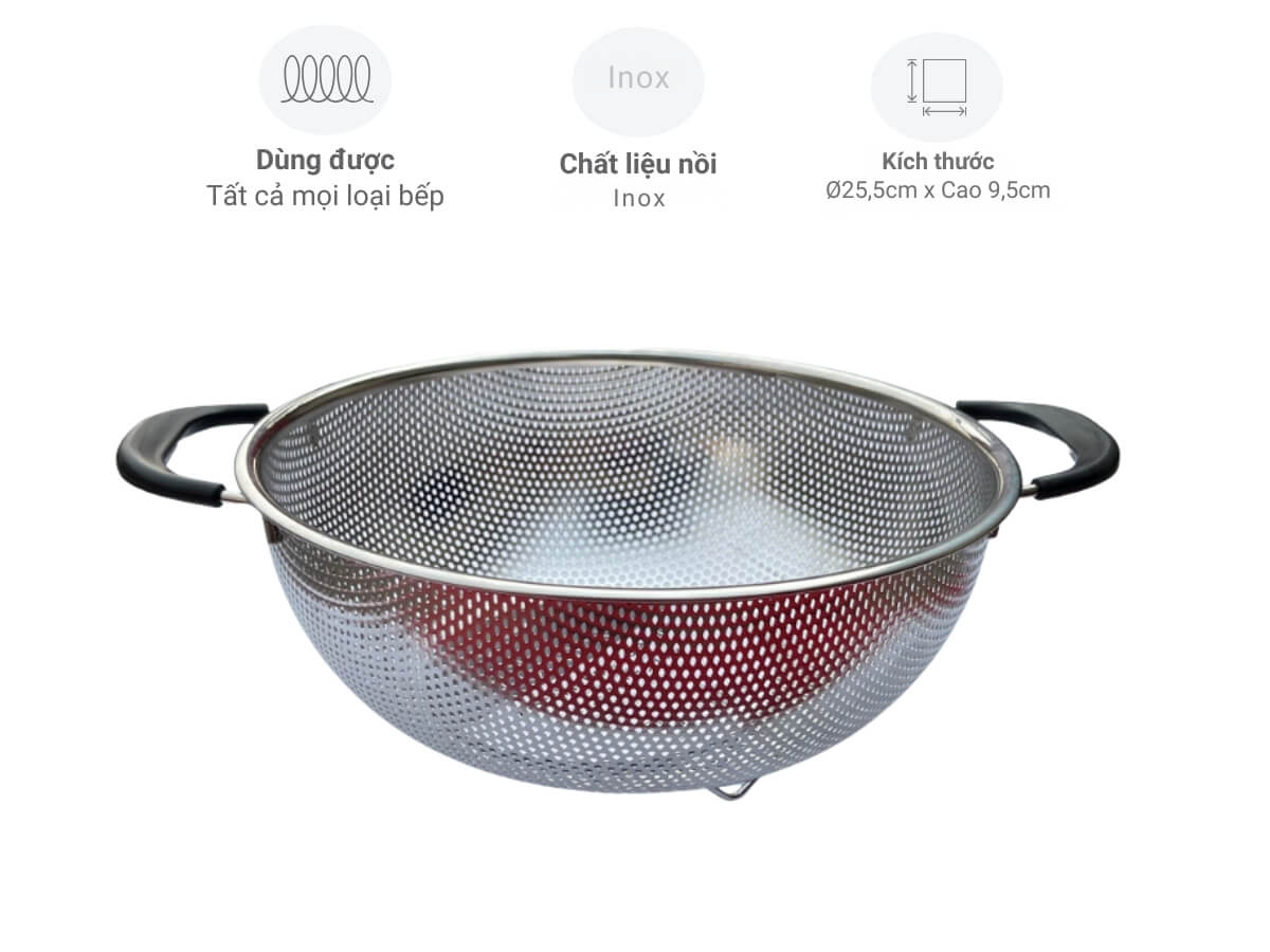 Rổ inox 2 tay cầm có chân Kaiyo 25,5cm KHS-6056