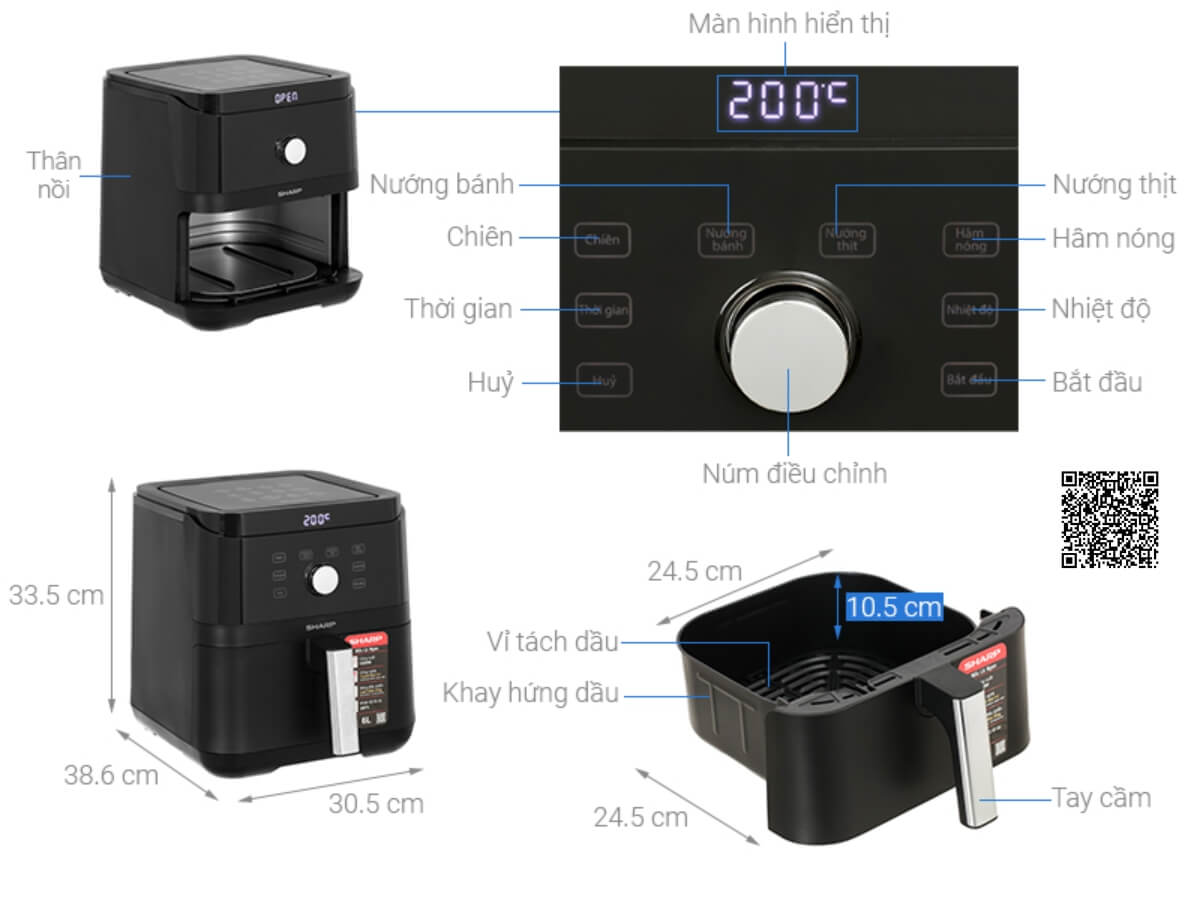 noi chien khong dau sharp kf af60ev bk 3