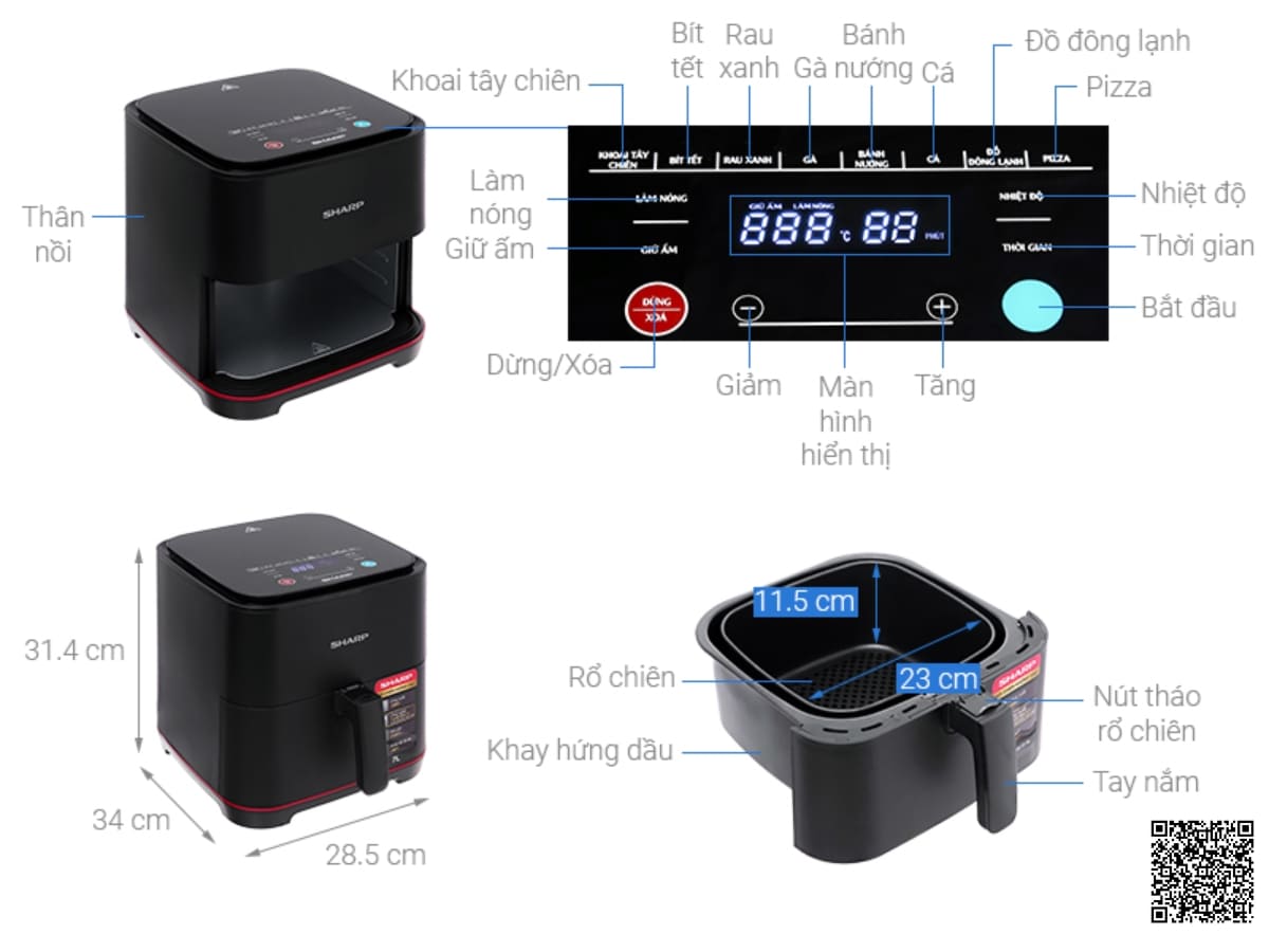 noi chien khong dau sharp kf af70ev bk 3