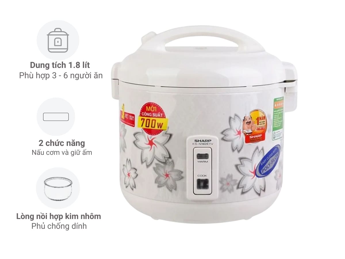 nồi cơm điện sharp ks-n182etv (sw) 1.8 lít noi com dien sharp ks n182etv sw 1.8 lit