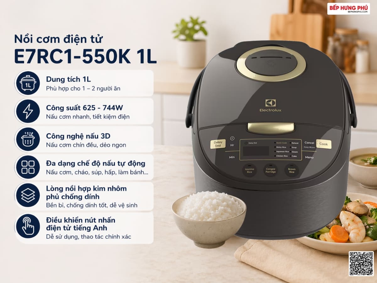 nồi cơm điện tử electrolux e7rc1-550k 1l
