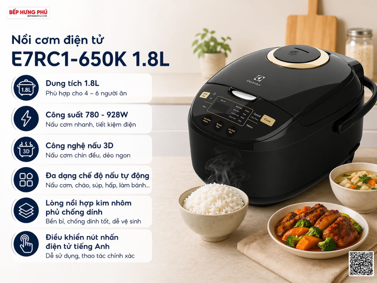 nồi cơm điện tử electrolux e7rc1-650k 1.8l
