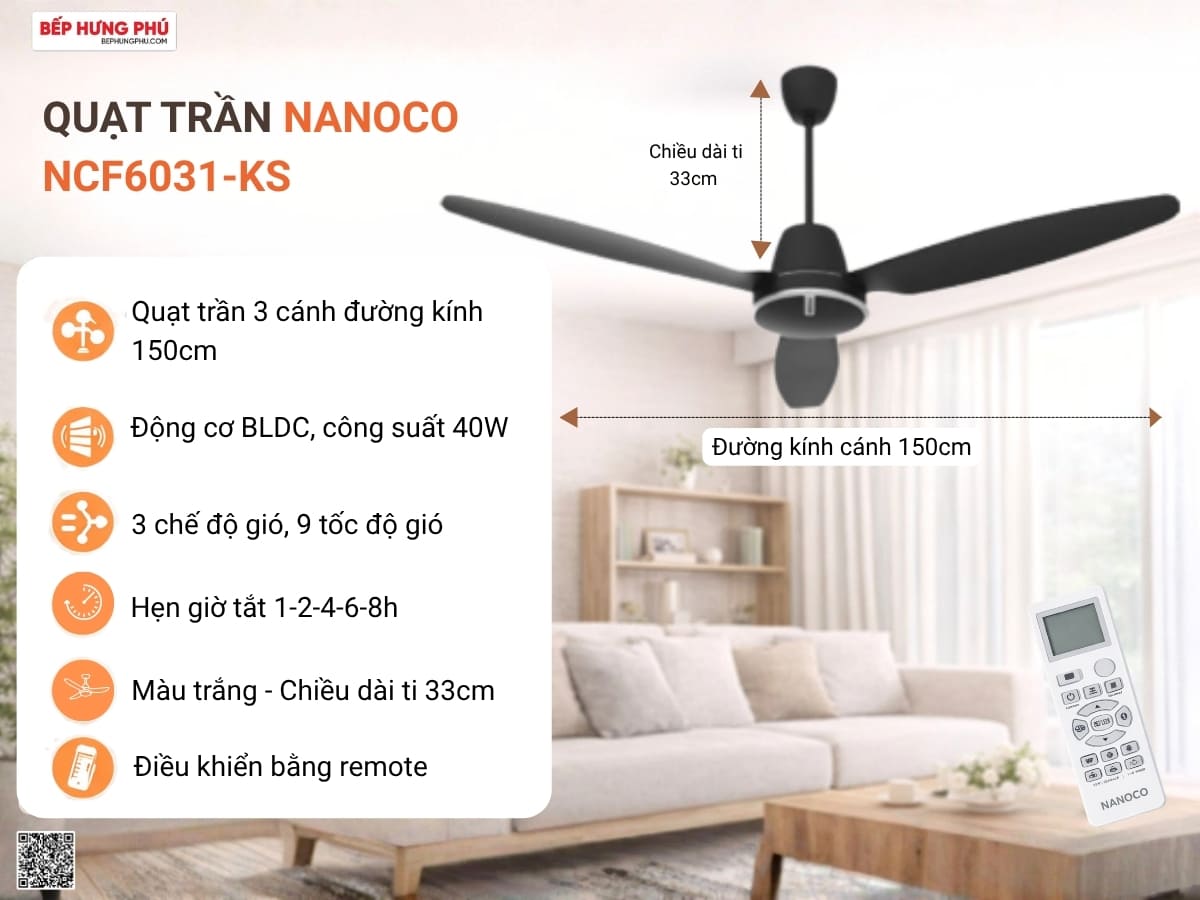 quạt trần nanoco ncf6031-ks