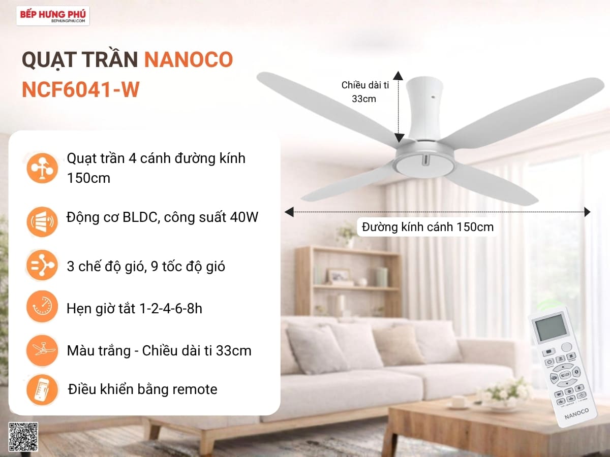 quạt trần nanoco ncf6041-w