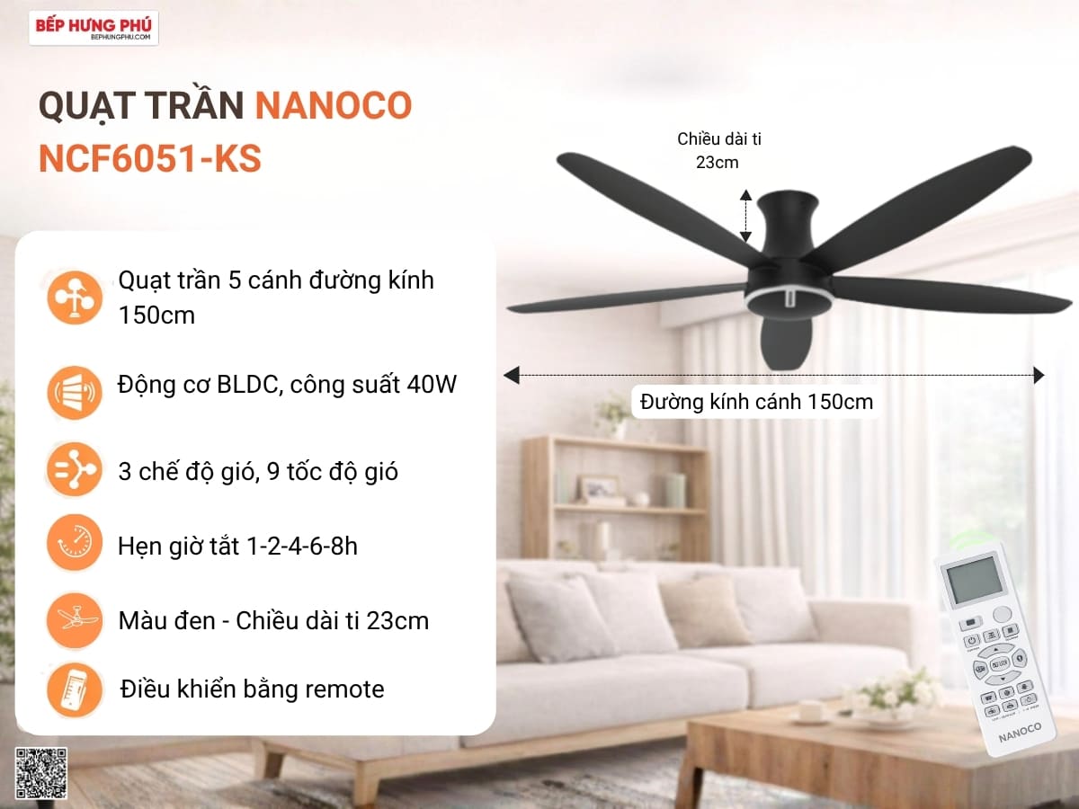 quạt trần nanoco ncf6051-ks