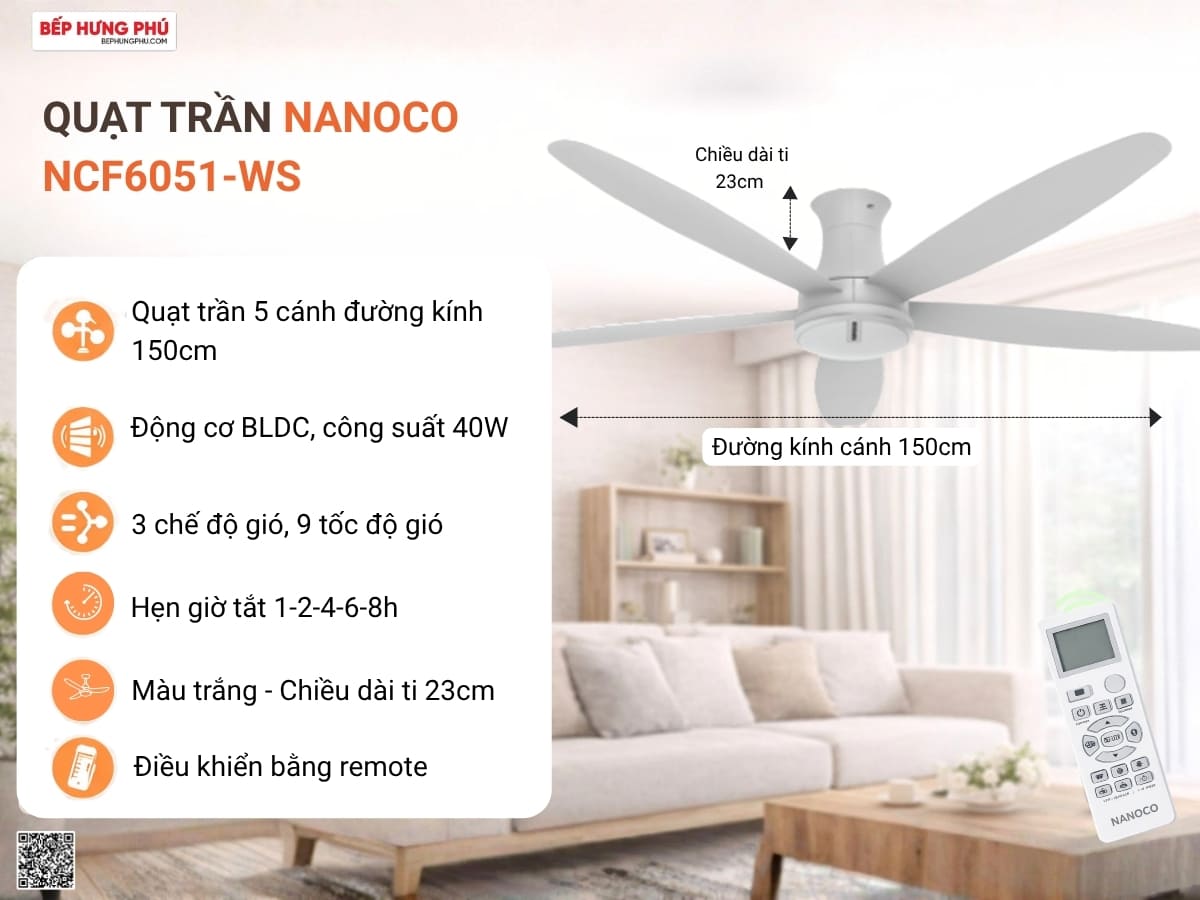 quạt trần nanoco ncf6051-ws