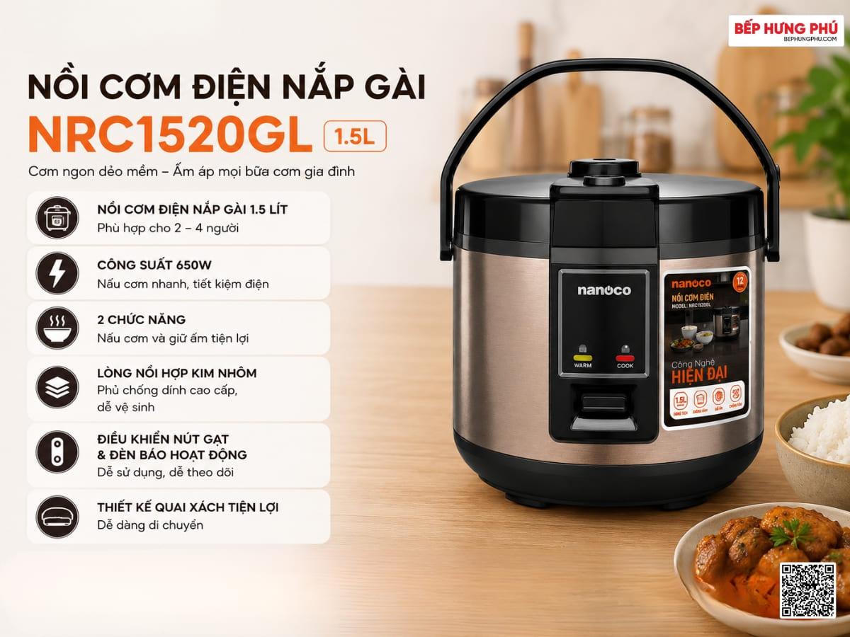 nồi cơm điện nanoco nrc1520gl 1.5l