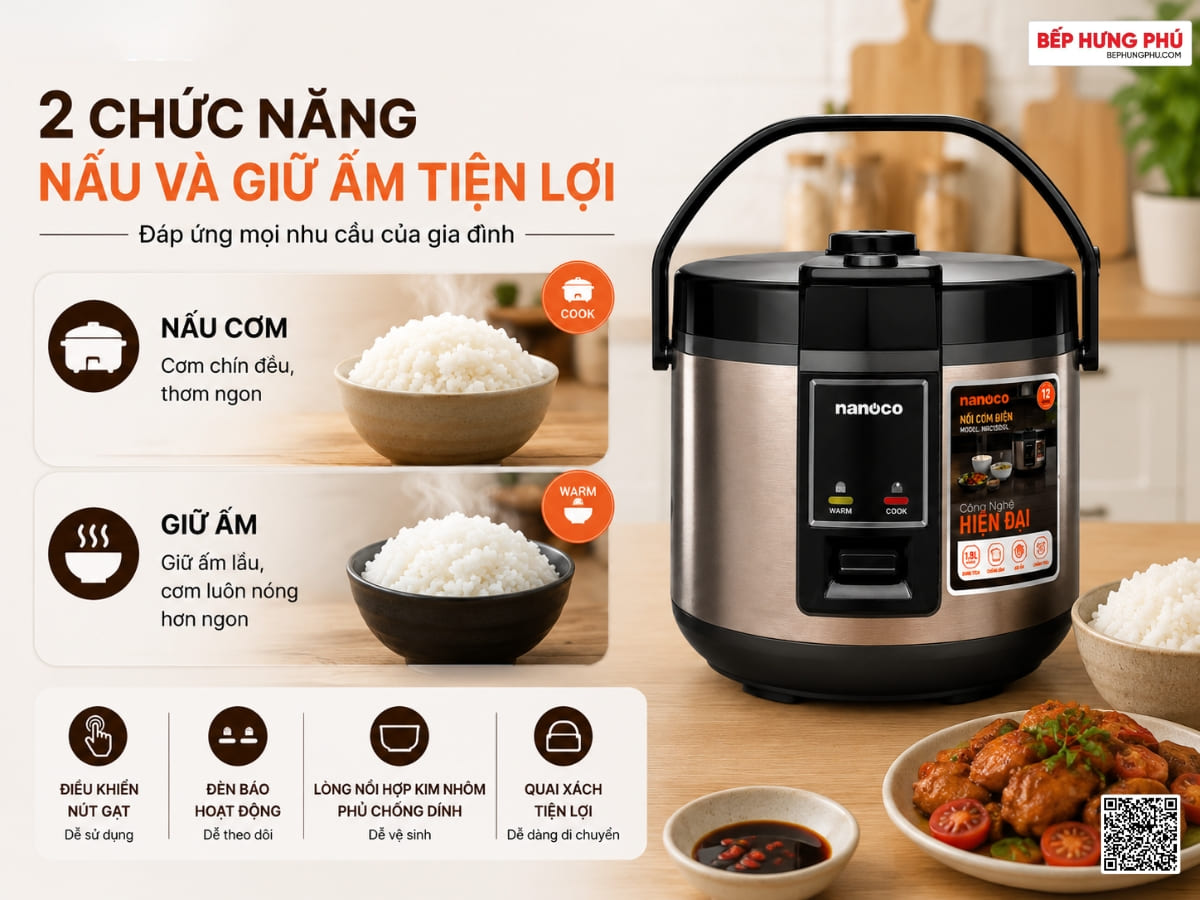 nồi cơm điện nanoco nrc1520gl 1.5l