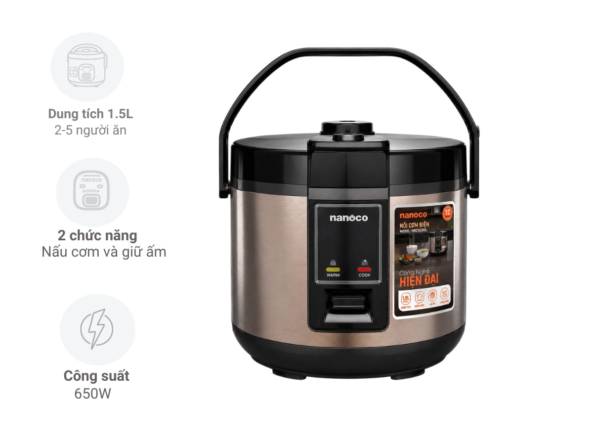 nồi cơm điện nanoco nrc1520gl 1.5l noi com dien nanoco nrc1520gl 1.5l