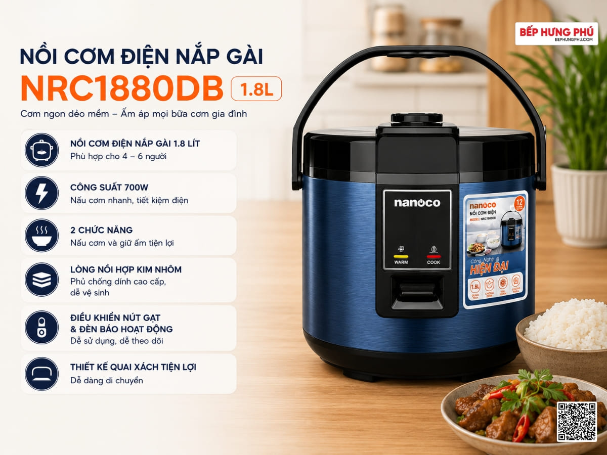 nồi cơm điện nanoco nrc1880db 1.8l