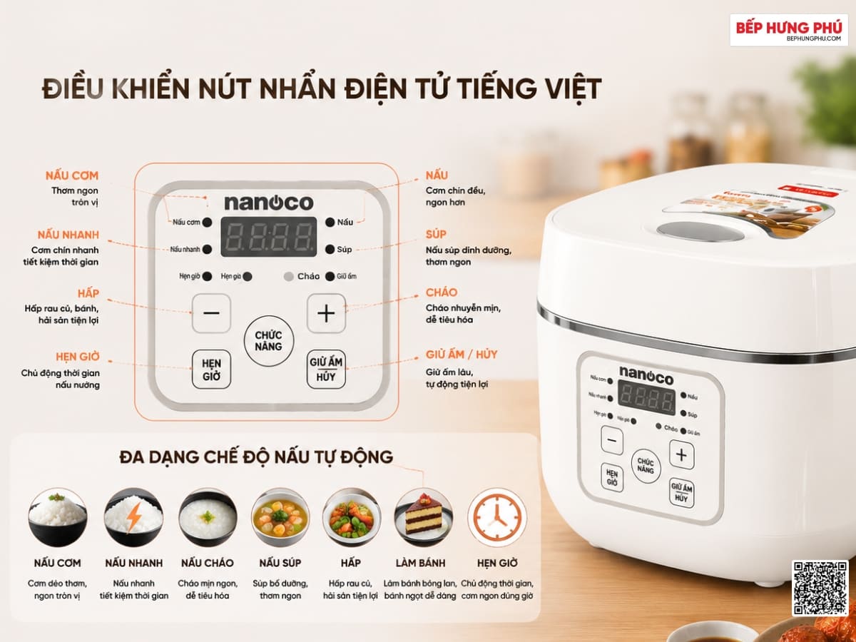 nồi cơm điện tử nanoco nrc1202be 1.2l