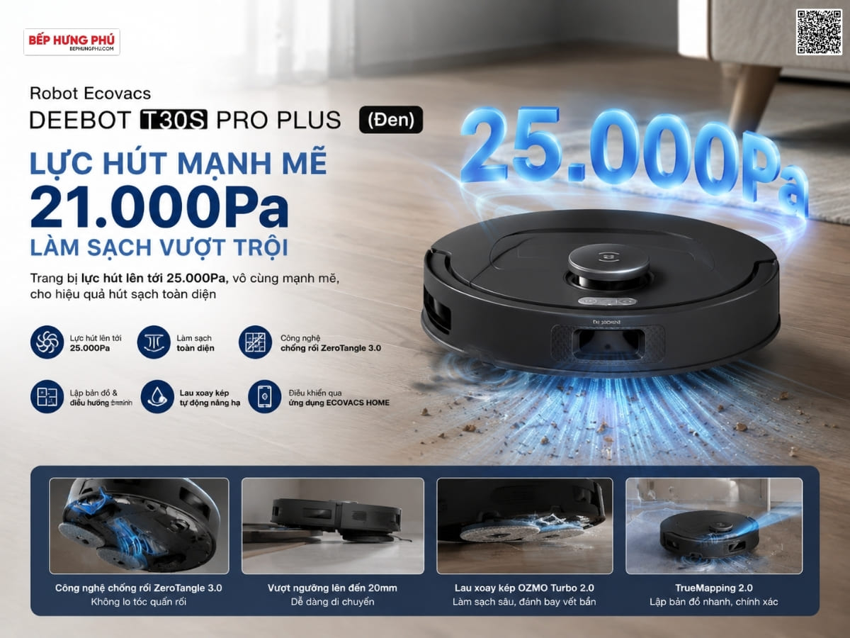 robot ecovacs deebot t30s pro plus (đen)