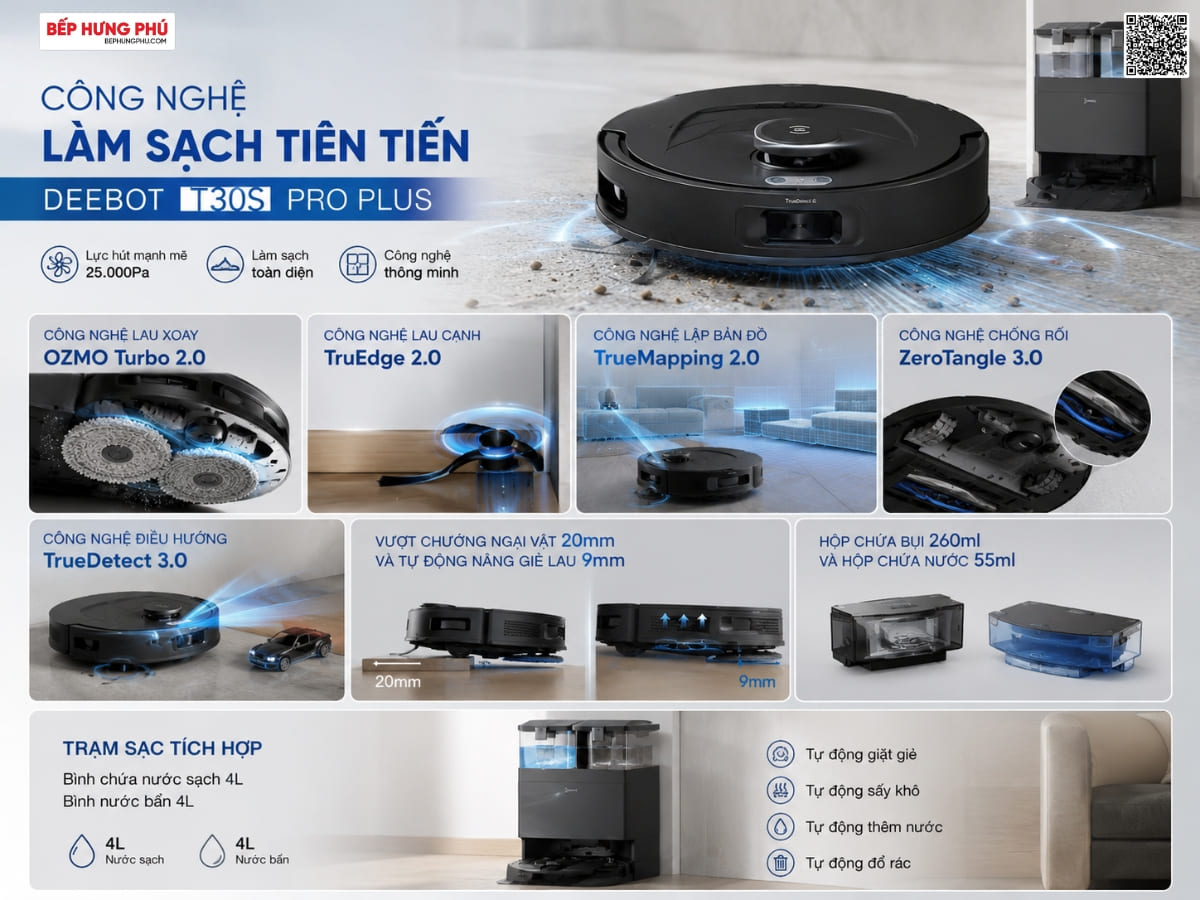 robot ecovacs deebot t30s pro plus (đen)